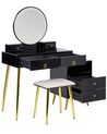 Konsolbord med 6 skuffer LED spejl og skammel sort og guld YVES_845440