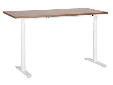 Elektriskt justerbart skrivbord 160 x 72 cm mörkt trä och vit DESTINAS
