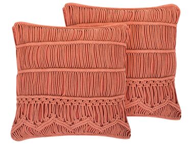 Set of 2 Cotton Macrame Cushions 45 x 45 cm Orange AKKOY