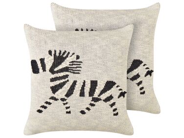 Conjunto de 2 almofadas decorativas com motivo de zebra em algodão creme 45 x 45 cm JABORI