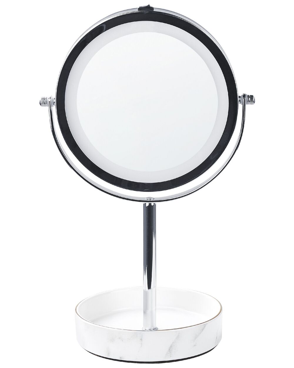 Espejo de maquillaje LED de metal/vidrio plateado/blanco ø 26 cm SAVOIE 