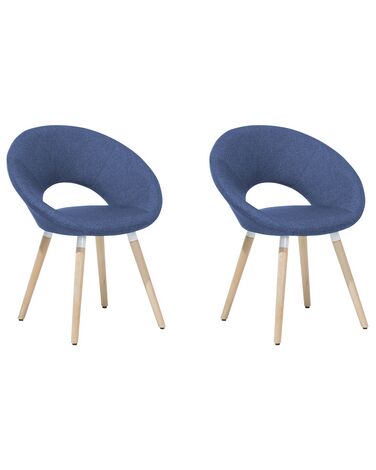 Conjunto de 2 sillas de comedor de poliéster azul marino/madera clara ROSLYN