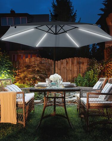 Cantilever Garden Parasol with LED Lights ⌀ 2.85 m Grey CORVAL