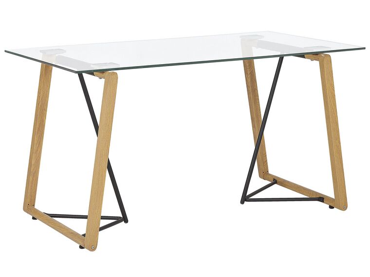 Jedálenský stôl so sklenenou doskou 140 x 80 cm svetlé drevo/čierna TACOMA_786370