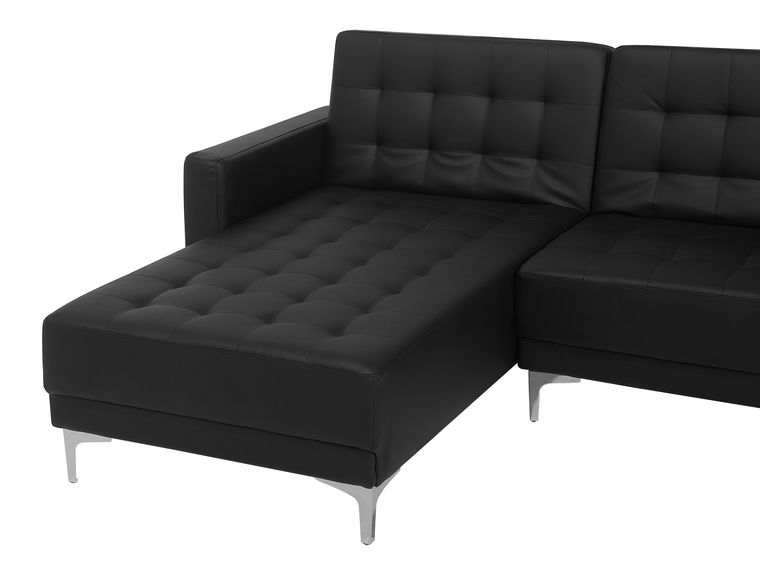 Right Hand Faux Leather Corner Sofa with Ottoman Black ABERDEEN