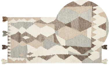 Kelim Teppich Wolle mehrfarbig 80 x 150 cm geometrisches Muster Kurzflor ARALEZ