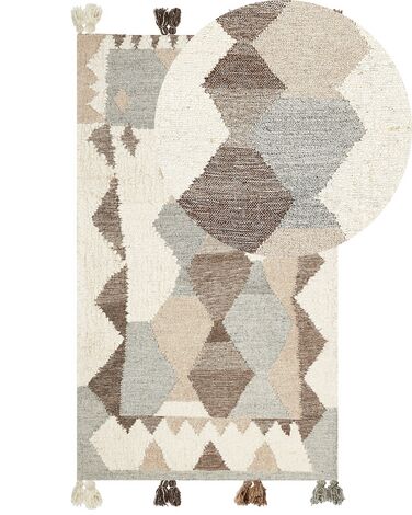 Alfombra kilim de lana beige/marrón/gris 80 x 150 cm ARALEZ