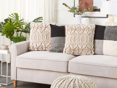 Set of 2 Cotton Macrame Cushions 45 x 45 cm Beige NICAEA