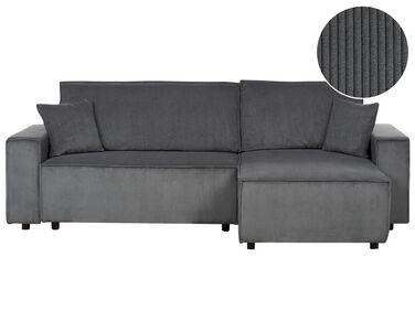 Left Hand Jumbo Cord Corner Sofa Bed Graphite Grey ABACKA