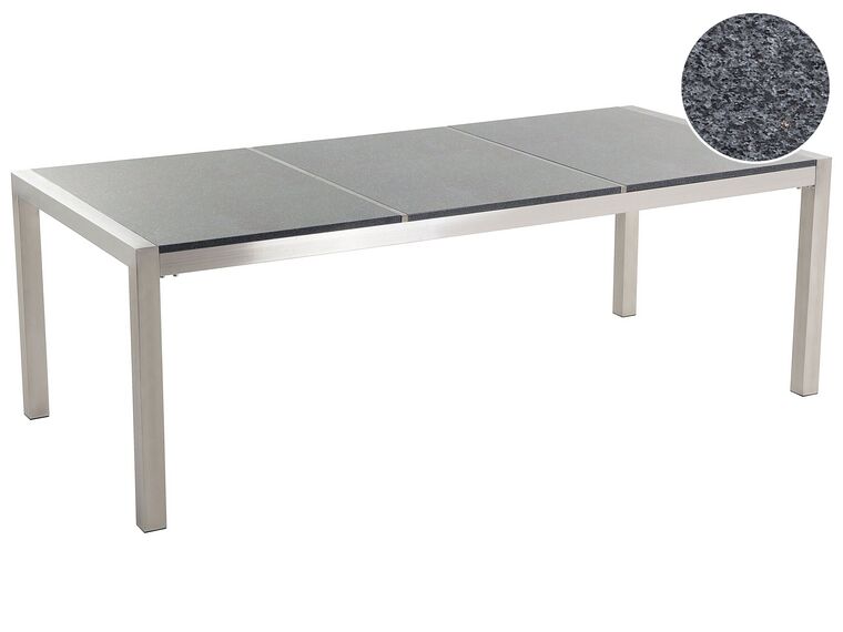 Mesa de refeições em inox e painéis de granito cinzento polido 220 x 100 cm GROSSETO_368329
