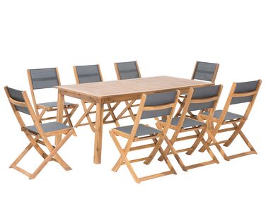 Zestaw ogrodowy akacjowy stół i 8 krzeseł jasne drewno CESANA