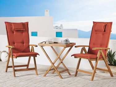 Acacia Wood Bistro Set with Red Cushions JAVA