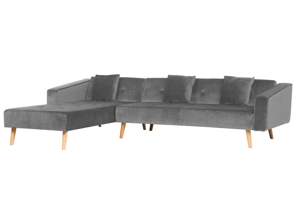 Right Hand Velvet Corner Sofa Bed Grey VADSO Beliani.co.uk