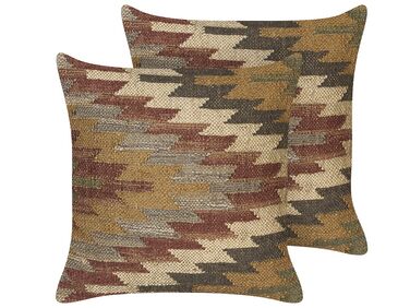 Set of 2 Jute Cushions Geometric Pattern 45 x 45 cm Multicolour DEEPOR