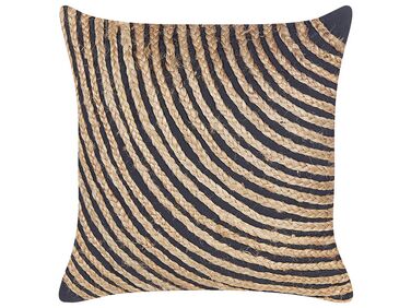 Cotton Cushion with Braided Jute 45 x 45 cm Beige and Black BERGENIA