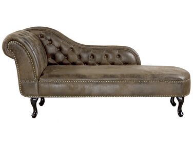 Left Hand Chaise Lounge Faux Suede Brown NIMES