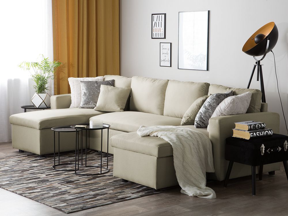 Fabric Corner Sofa Bed with Storage Beige SOMMEN Beliani.co.uk