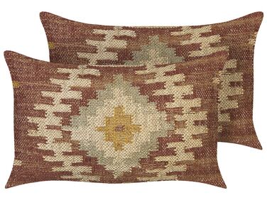 Set of 2 Jute Cushions Geometric Pattern 30 x 50 cm Multicolour BEEL