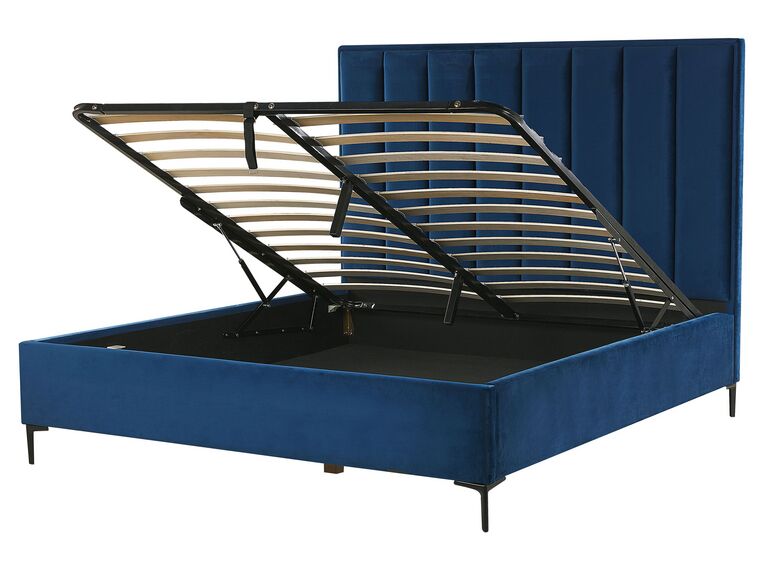 Polsterbett Samtstoff blau mit Bettkasten hochklappbar 160 x 200 cm SEZANNE_799934