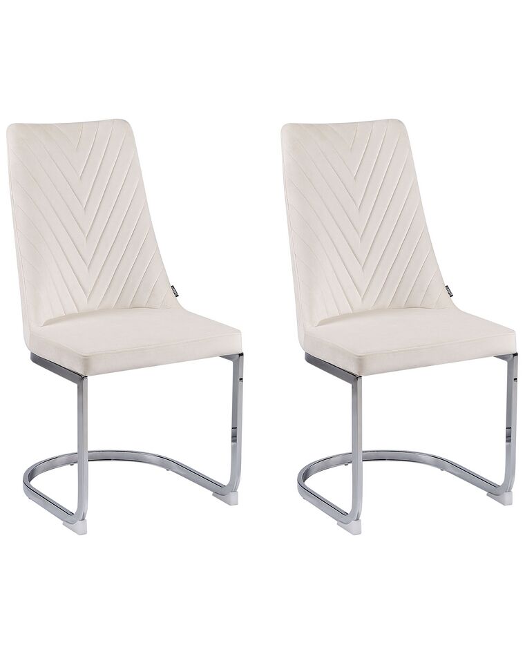 Lot de 2 chaises de salle à manger en velours blanc cassé ALTOONA_902283