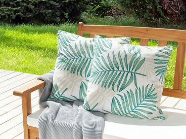 Set of 2 Outdoor Cushions Leaf Pattern 45 x 45 cm Beige and Green POGGIO