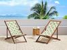 Set of 2 Acacia Folding Deck Chairs and 2 Replacement Fabrics Dark Wood with Off-White / Floral Pattern ANZIO_819850