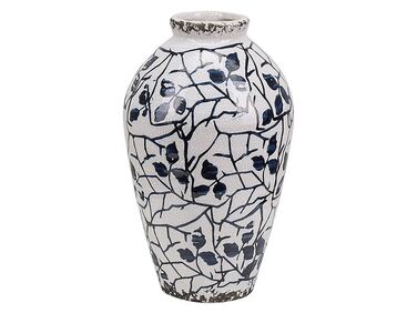 Stoneware Flower Vase 20 cm White with Navy Blue MALLIA