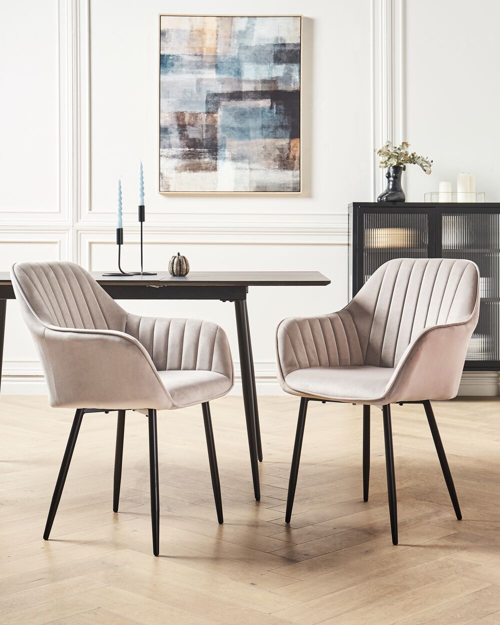Set of 2 Velvet Dining Chairs Taupe WELLSTON Beliani