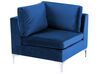 Left Hand 6 Seater Modular Velvet Corner Sofa with Ottoman Blue EVJA_859800