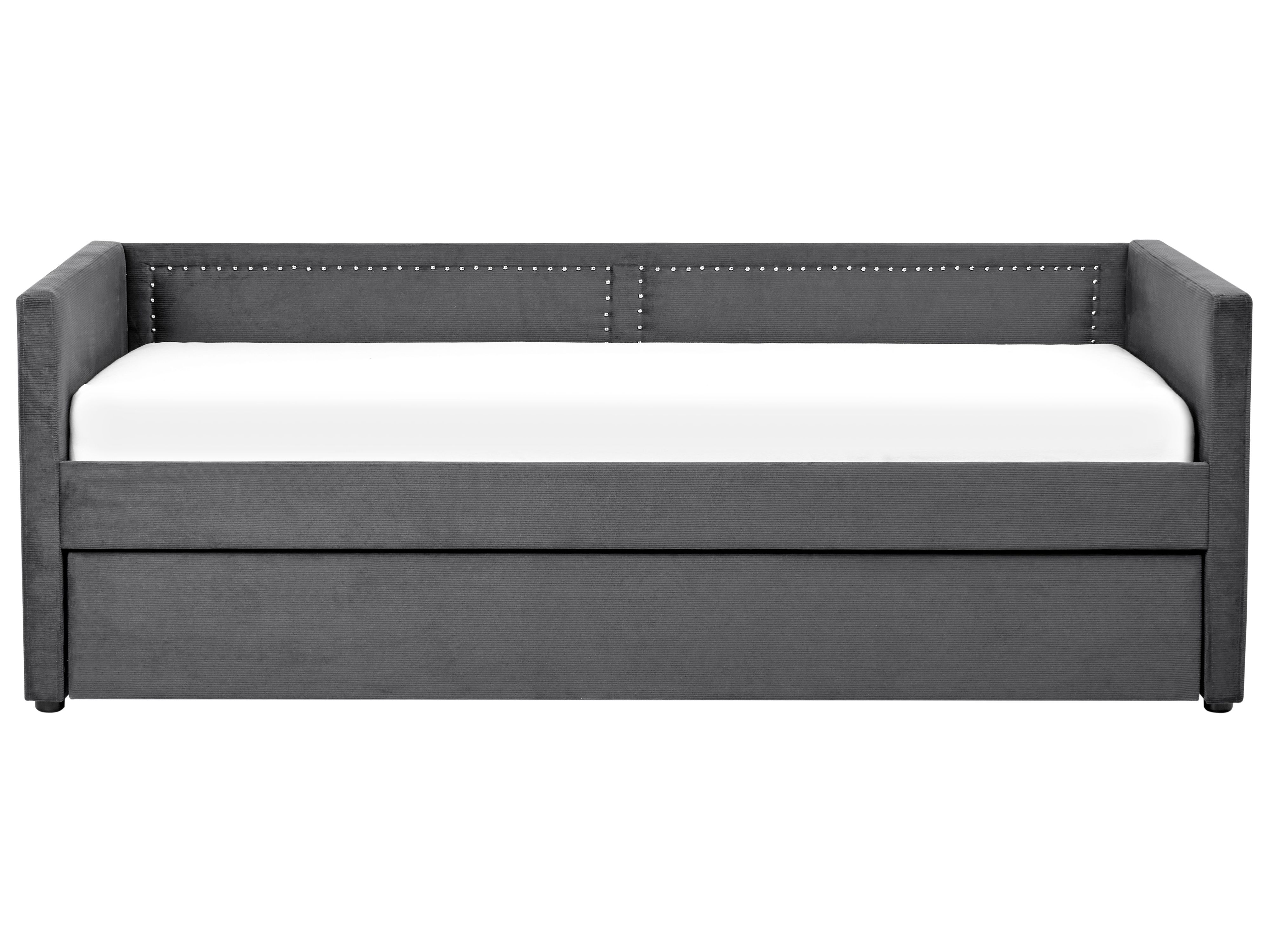 Corduroy EU Single Trundle Bed Dark Grey MIMIZAN Beliani.co.uk