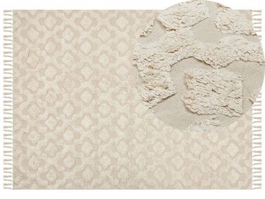 Teppich Baumwolle hellbeige 160 x 230 cm geometrisches Muster Kurzflor AKSARAY