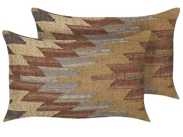 Set of 2 Jute Cushions Geometric Pattern 30 x 50 cm Multicolour DEEPOR
