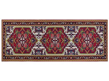 Teppich rot 80 x 200 cm orientalisches Muster Kurzflor COLACHEL