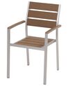 Set of 6 Garden Dining Chairs Light Wood and Silver VERNIO_718280