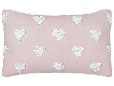 Cojín de algodón rosa con corazones bordados 30 x 50 cm GAZANIA