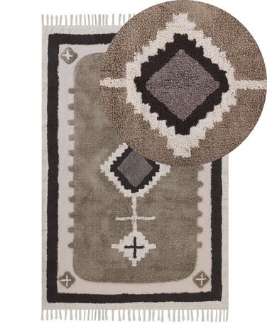 Teppich Baumwolle beige 140 x 200 cm geometrisches Muster Fransen Kurzflor GEYVE