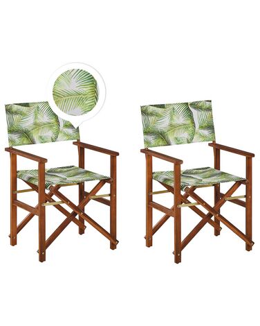 Conjunto de 2 sillas de jardín de madera de acacia oscura con tela verde claro/blanco CINE