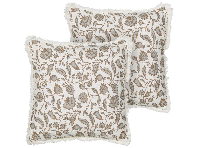 Set of 2 Cotton Cushions Floral Motif 45 x 45 cm White and Grey LIVISTONA_892898
