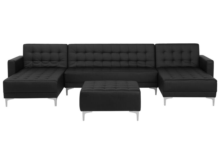 5 Seater U-Shaped Modular Faux Leather Sofa with Ottoman Black ABERDEEN_715661