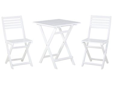 Table et 2 chaises de jardin blanches en bois FIJI