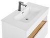 Mueble de baño con espejo blanco/madera clara FIGUERES_818377
