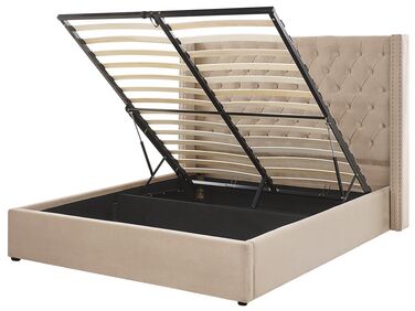 Zamatová posteľ s úložným priestorom 160 x 200 cm béžová LUBBON