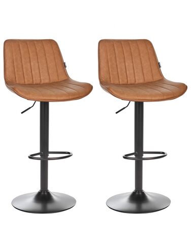 Set of 2 Faux Leather Swivel Bar Stools Brown DUBROVNIK