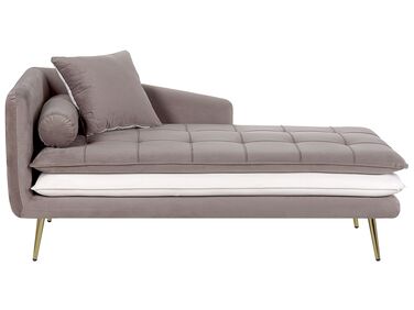 Left Hand Velvet Chaise Lounge Brown with White GONESSE