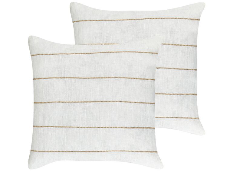 Set of 2 Linen Cushions Striped 50 x 50 cm White and Beige MILAS_904790