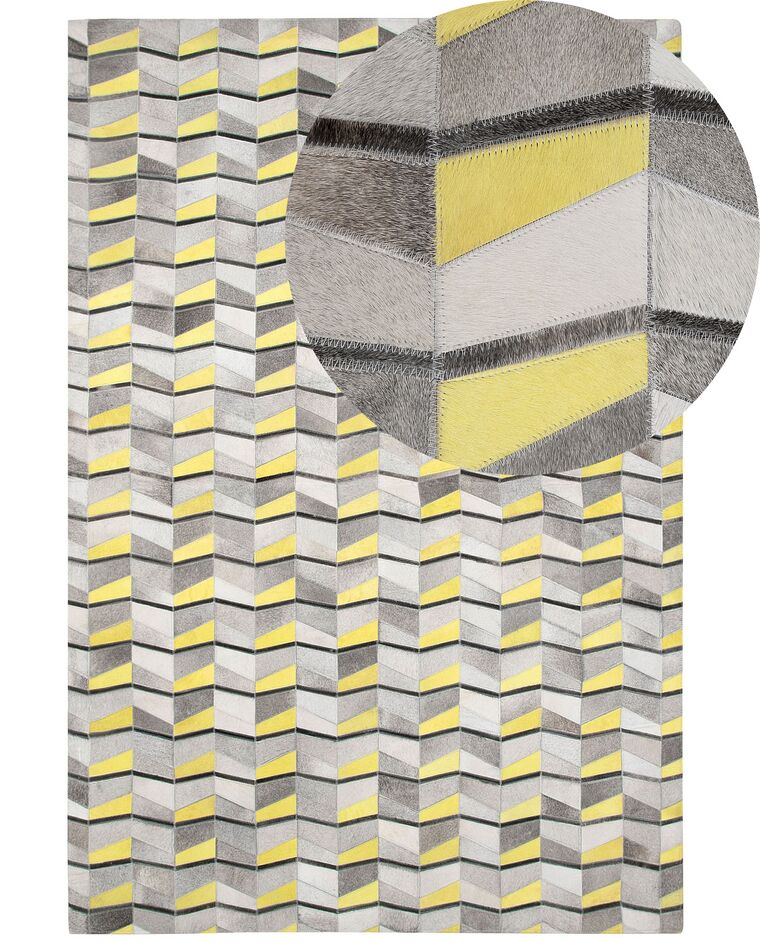 Cowhide Area Rug 160 x 230 cm Grey with Yellow BELOREN_743489