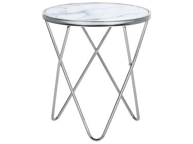 Table appoint effet marbre blanc et argenté MERIDIAN II