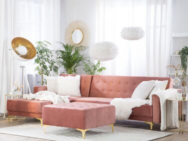 Right Hand Velvet Corner Sofa with Ottoman Pink ABERDEEN