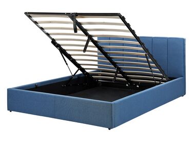 Łóżko z pojemnikiem tapicerowane 140 x 200 cm niebieskie DREUX