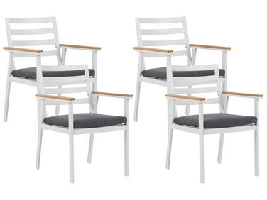 Zestaw 4 krzeseł ogrodowych biały z poduszkami szarymi CAVOLI